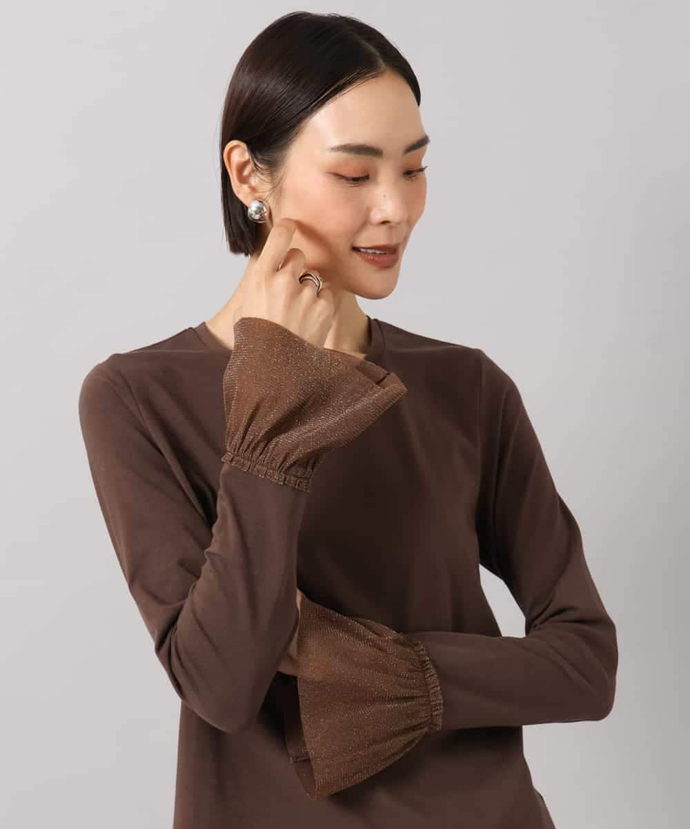 FMKAG50140 MICHEL KLEIN(ミッシェルクラン) [レイヤードスタイルにおすすめ]ラメチュールスリーブカットソー ブラウン
