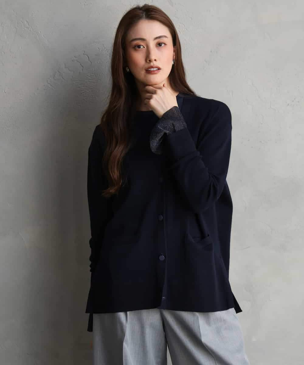 FMKAG50140 MICHEL KLEIN(ミッシェルクラン) [レイヤードスタイルにおすすめ]ラメチュールスリーブカットソー ブラウン