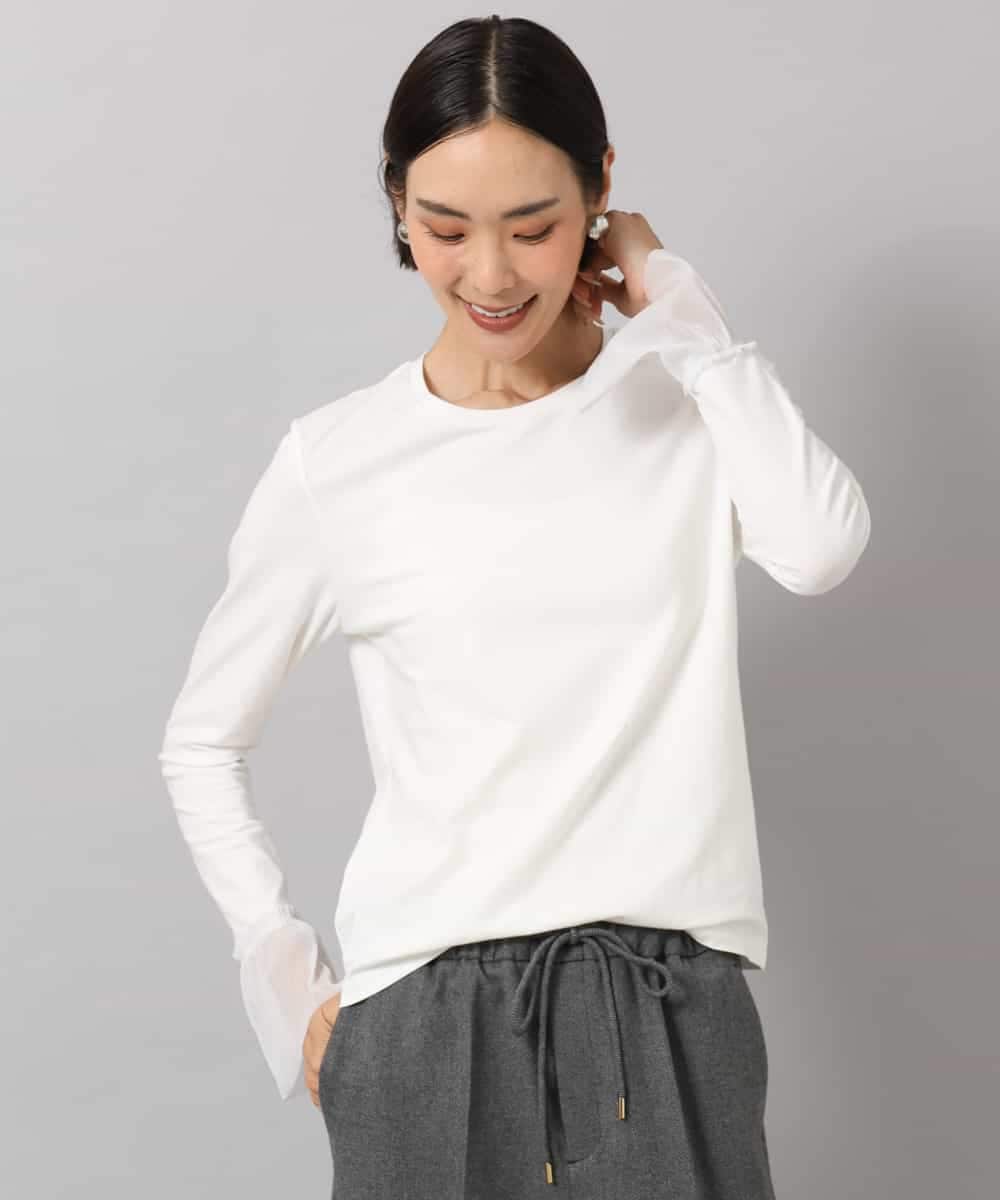 FMKAG50140 MICHEL KLEIN(ミッシェルクラン) [レイヤードスタイルにおすすめ]ラメチュールスリーブカットソー ブラウン