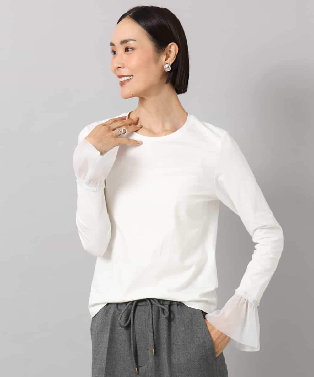FMKAG50140 MICHEL KLEIN(ミッシェルクラン) [レイヤードスタイルにおすすめ]ラメチュールスリーブカットソー ホワイト