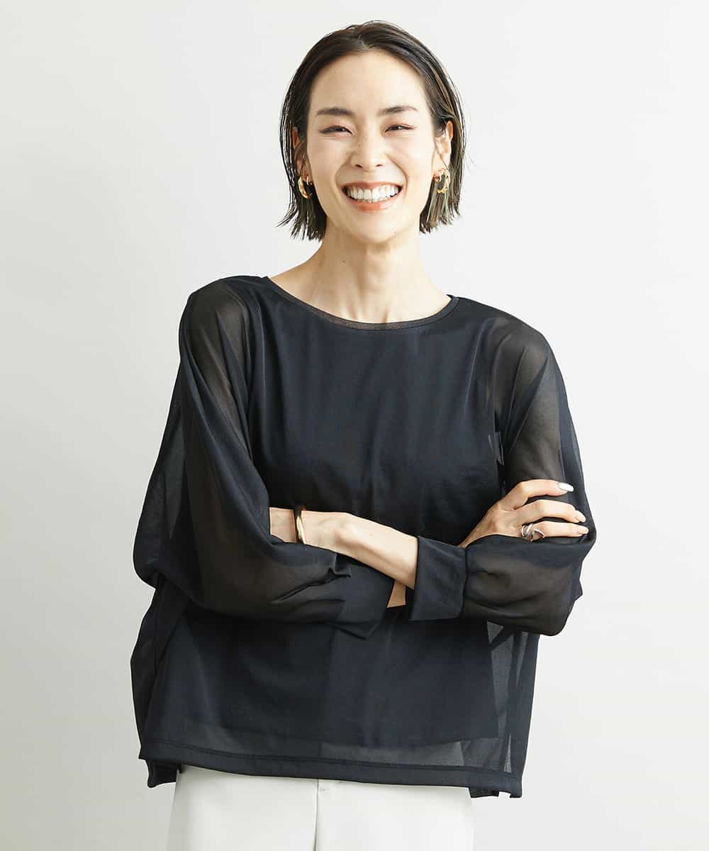 FMKAV28180 MICHEL KLEIN(ミッシェルクラン) ［季節の変わり目におすすめ］シアードルマンスリーブカットソー ライトグレー(91)