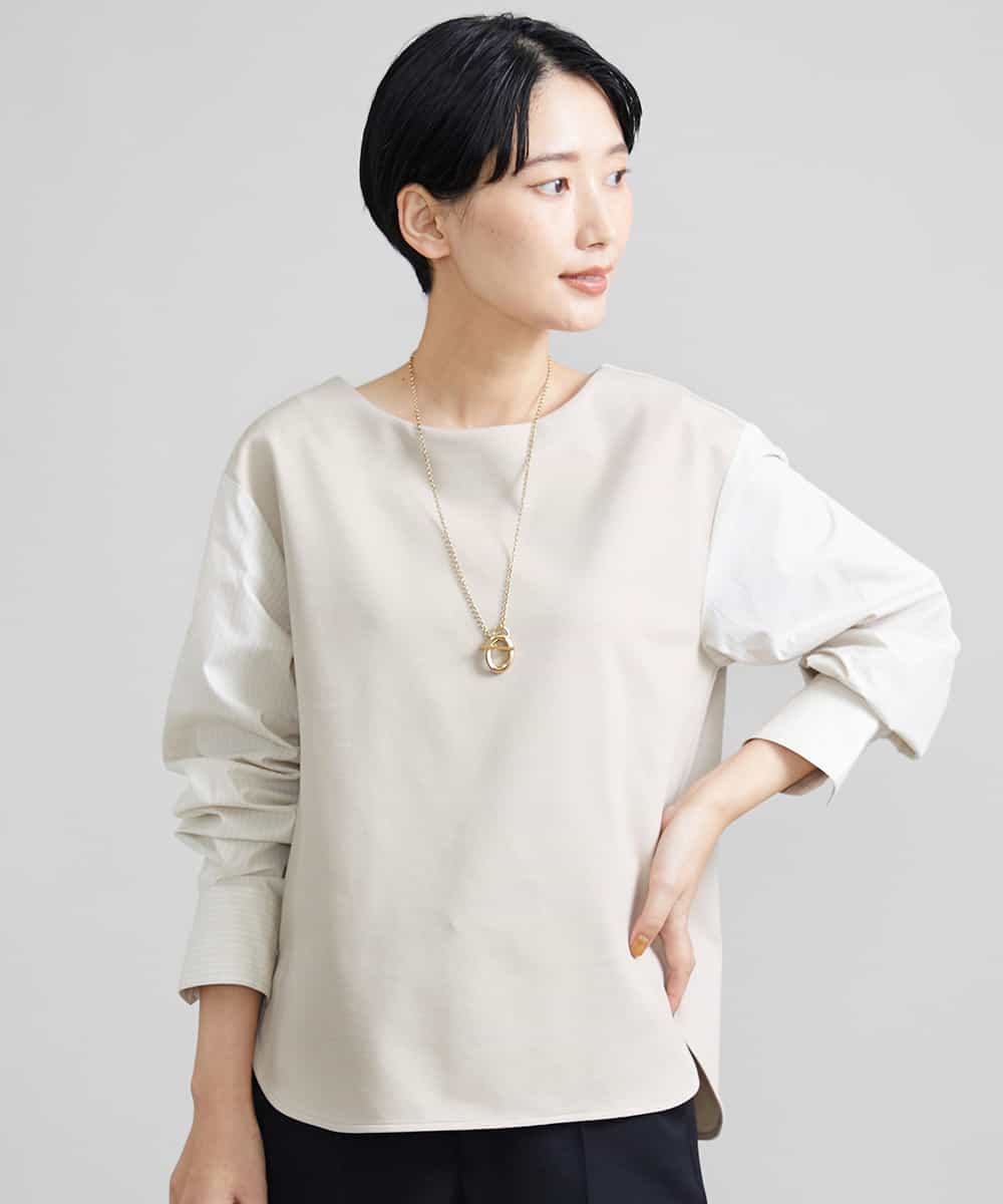 FMKAV36170 MICHEL KLEIN(ミッシェルクラン) シャツ切り替えポンチカットソー ベージュ(82)