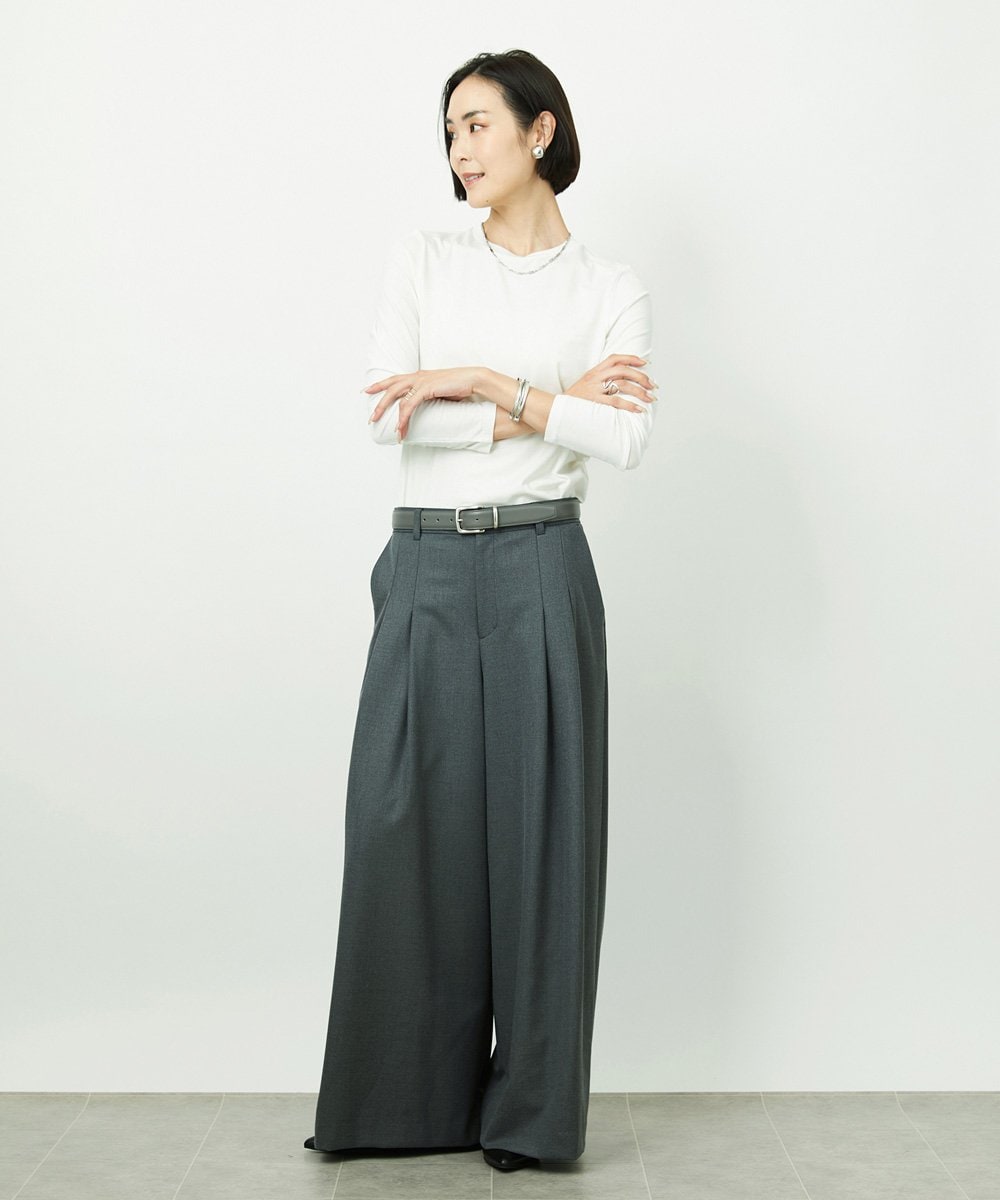 FMKBD60140 MICHEL KLEIN(ミッシェルクラン) ［レイヤードに最適］シアークルーネックPO ホワイト