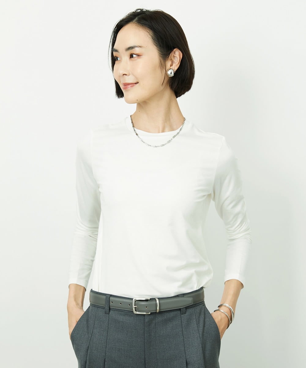 FMKBD60140 MICHEL KLEIN(ミッシェルクラン) ［レイヤードに最適］シアークルーネックPO ホワイト