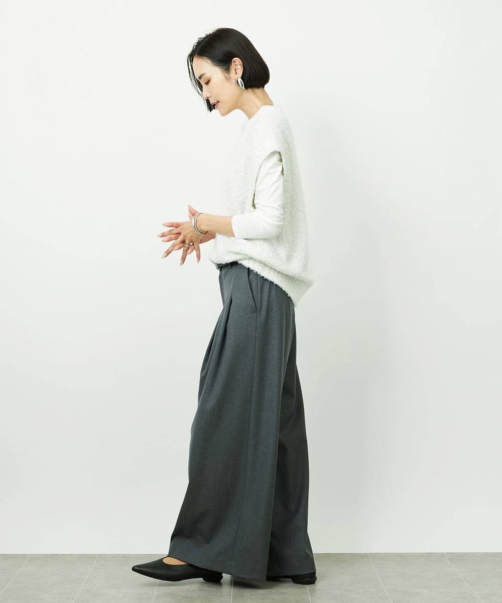 FMKBD60140 MICHEL KLEIN(ミッシェルクラン) ［レイヤードに最適］シアークルーネックPO ホワイト