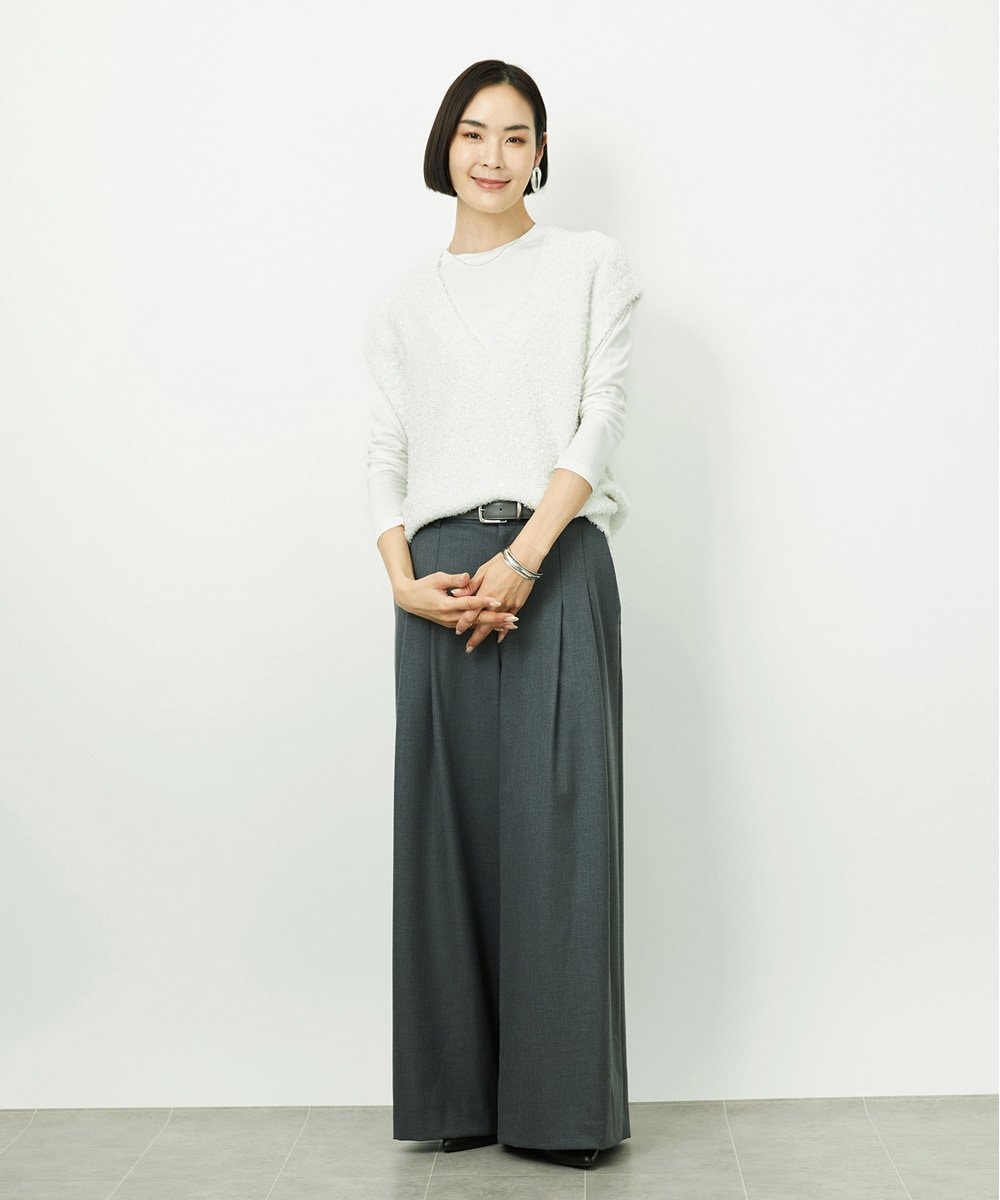 FMKBD60140 MICHEL KLEIN(ミッシェルクラン) ［レイヤードに最適］シアークルーネックPO ホワイト