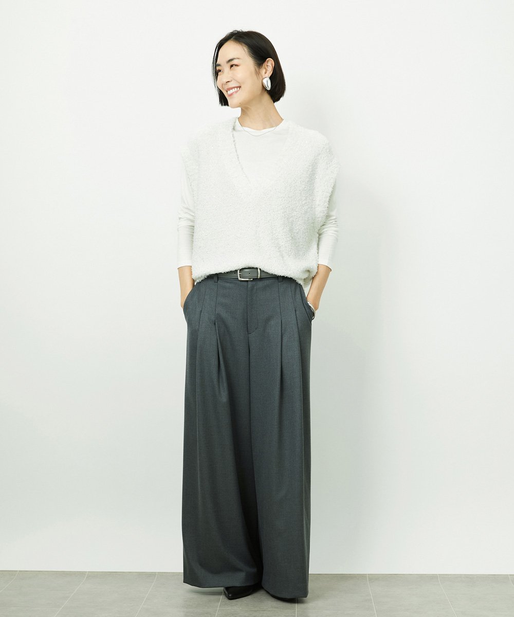 FMKBD60140 MICHEL KLEIN(ミッシェルクラン) ［レイヤードに最適］シアークルーネックPO ホワイト