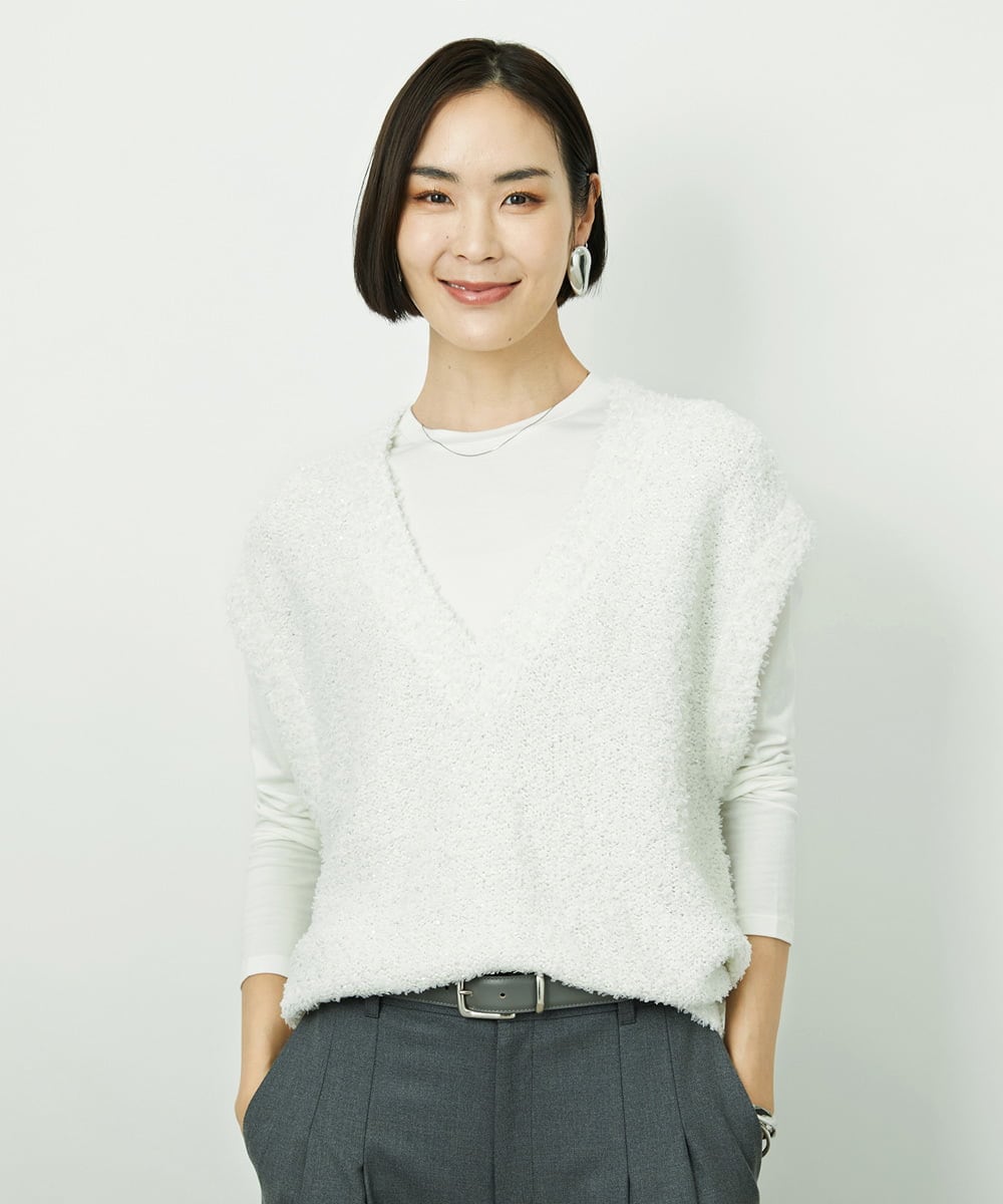 FMKBD60140 MICHEL KLEIN(ミッシェルクラン) ［レイヤードに最適］シアークルーネックPO ホワイト