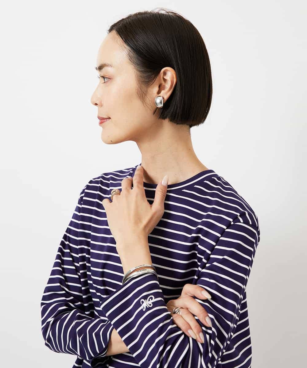 FMKDE10180 MICHEL KLEIN(ミッシェルクラン) ボーダーバックフレアカットソー ネイビー