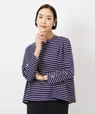 FMKDE10180 MICHEL KLEIN(ミッシェルクラン) ボーダーバックフレアカットソー ネイビー