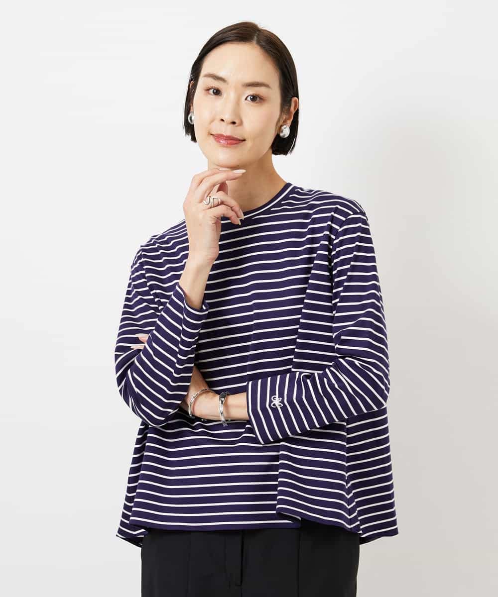 FMKDE10180 MICHEL KLEIN(ミッシェルクラン) ボーダーバックフレアカットソー ネイビー