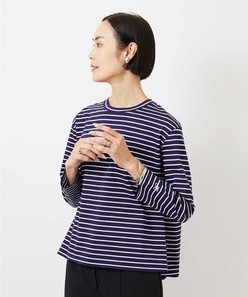 FMKDE10180 MICHEL KLEIN(ミッシェルクラン) ボーダーバックフレアカットソー ネイビー