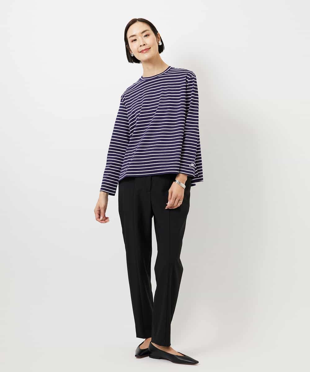 FMKDE10180 MICHEL KLEIN(ミッシェルクラン) ボーダーバックフレアカットソー ネイビー