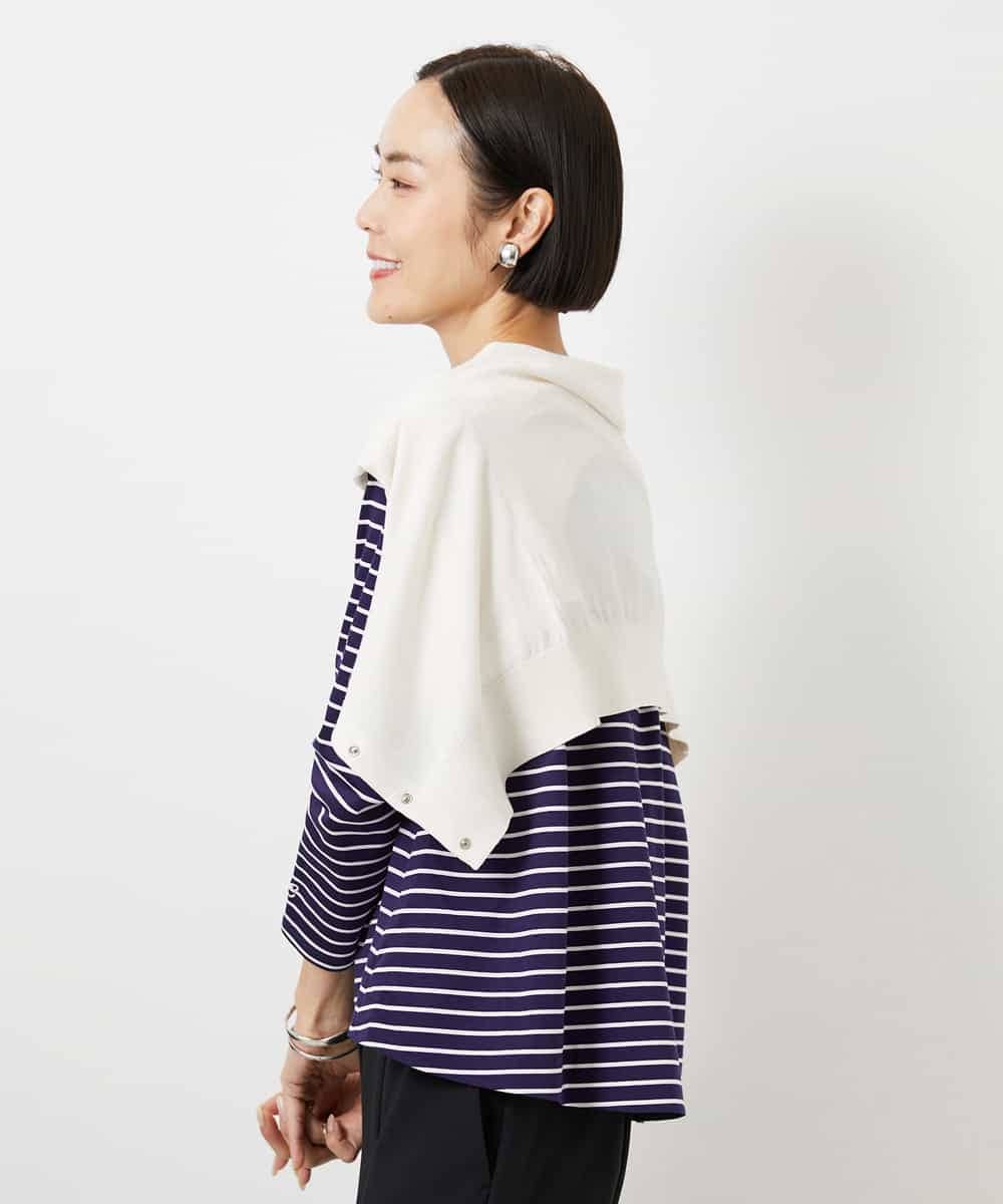 FMKDE10180 MICHEL KLEIN(ミッシェルクラン) ボーダーバックフレアカットソー ネイビー