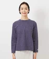 FMKDE10180 MICHEL KLEIN(ミッシェルクラン) ボーダーバックフレアカットソー ネイビー