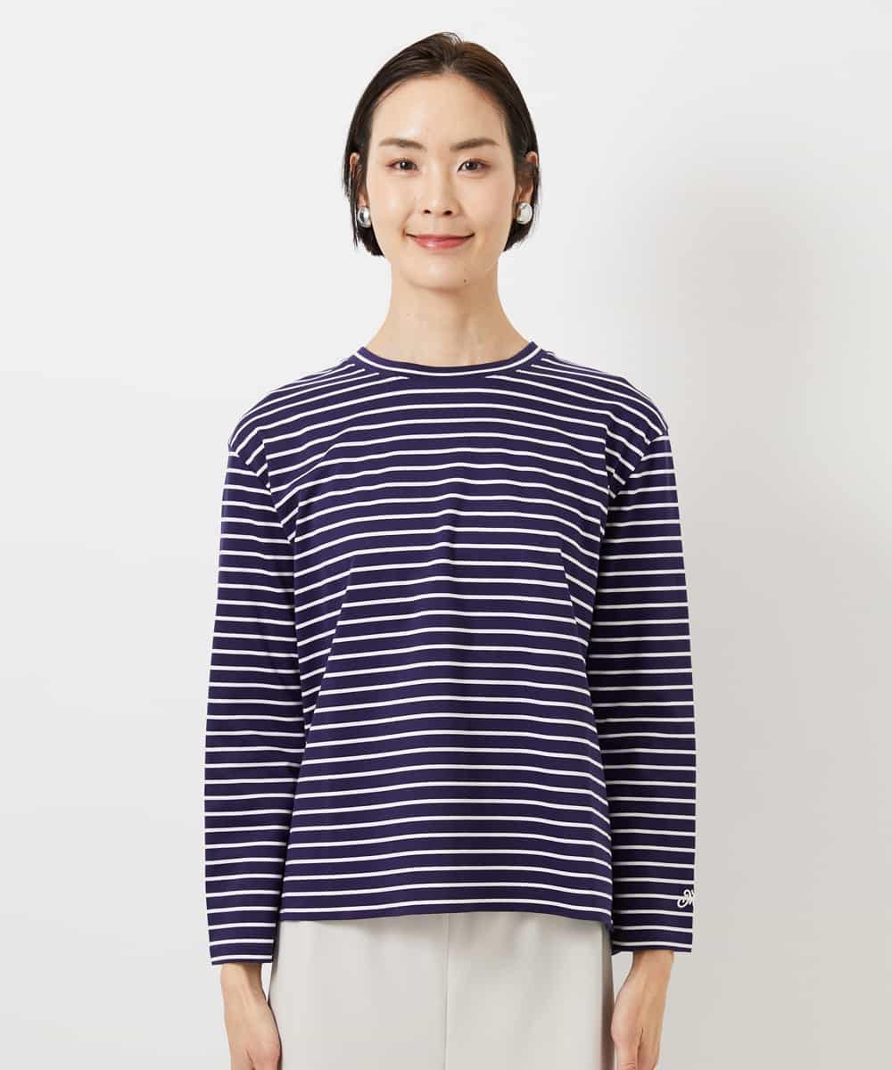 FMKDE10180 MICHEL KLEIN(ミッシェルクラン) ボーダーバックフレアカットソー ネイビー