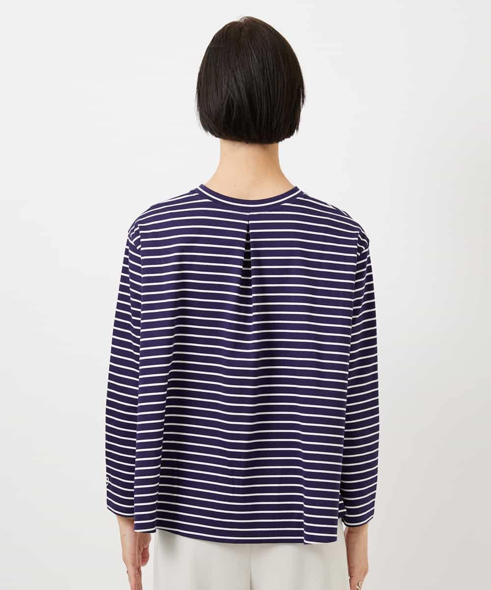 FMKDE10180 MICHEL KLEIN(ミッシェルクラン) ボーダーバックフレアカットソー ネイビー