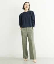 FMKFS01180 MICHEL KLEIN(ミッシェルクラン) パワーショルダーロングスリーブカットソー（ボーダー・無地） ブルーボーダー(55)