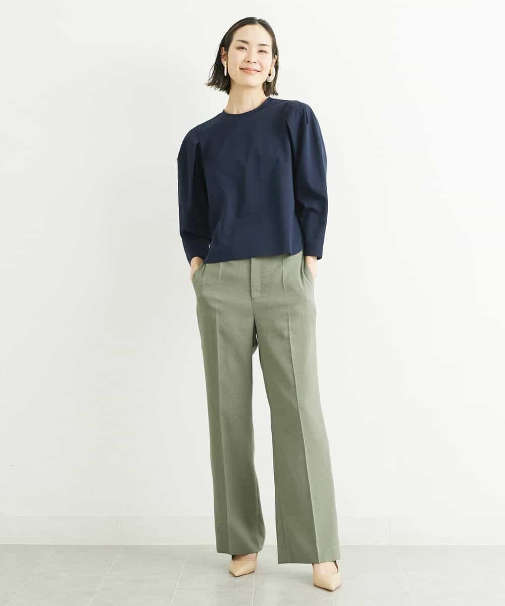 FMKFS01180 MICHEL KLEIN(ミッシェルクラン) パワーショルダーロングスリーブカットソー（ボーダー・無地） ブルーボーダー(55)