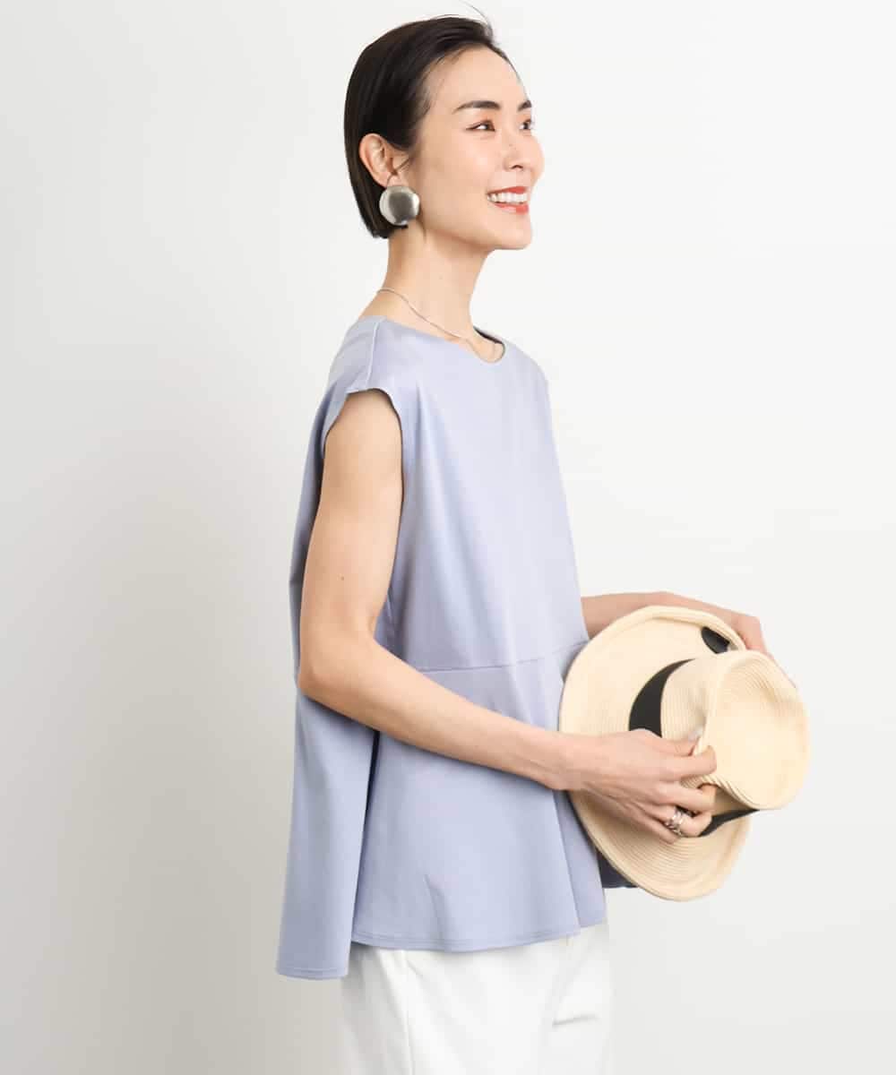 FMKGA19130 MICHEL KLEIN(ミッシェルクラン) [WEB限定/接触冷感]フレンチスリーブペプラムカットソー ライトブルー