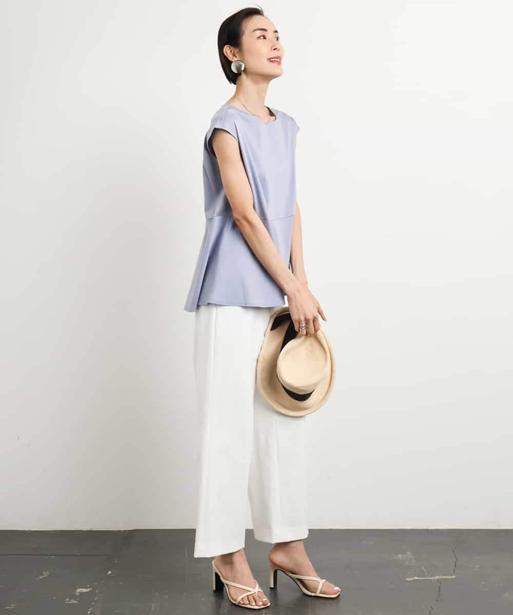 FMKGA19130 MICHEL KLEIN(ミッシェルクラン) [WEB限定/接触冷感]フレンチスリーブペプラムカットソー ライトブルー
