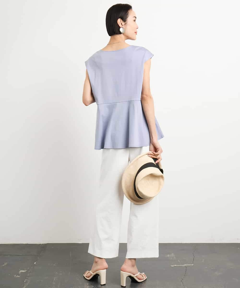 FMKGA19130 MICHEL KLEIN(ミッシェルクラン) [WEB限定/接触冷感]フレンチスリーブペプラムカットソー ライトブルー