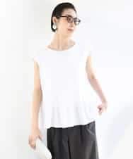 FMKGA19130 MICHEL KLEIN(ミッシェルクラン) [WEB限定/接触冷感]フレンチスリーブペプラムカットソー ライトブルー
