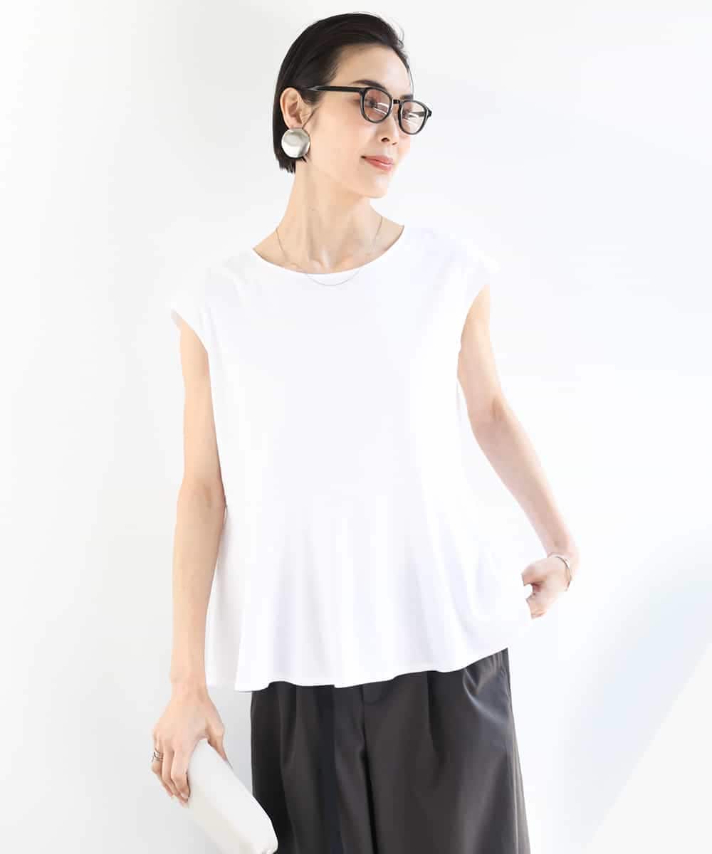 FMKGA19130 MICHEL KLEIN(ミッシェルクラン) [WEB限定/接触冷感]フレンチスリーブペプラムカットソー ライトブルー