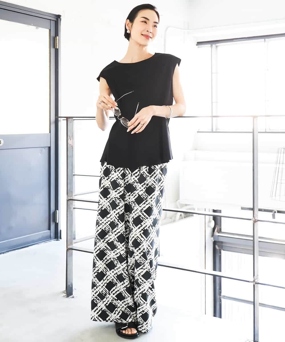 FMKGA19130 MICHEL KLEIN(ミッシェルクラン) [WEB限定/接触冷感]フレンチスリーブペプラムカットソー ライトブルー