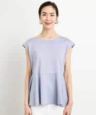 FMKGA19130 MICHEL KLEIN(ミッシェルクラン) [WEB限定/接触冷感]フレンチスリーブペプラムカットソー ライトブルー