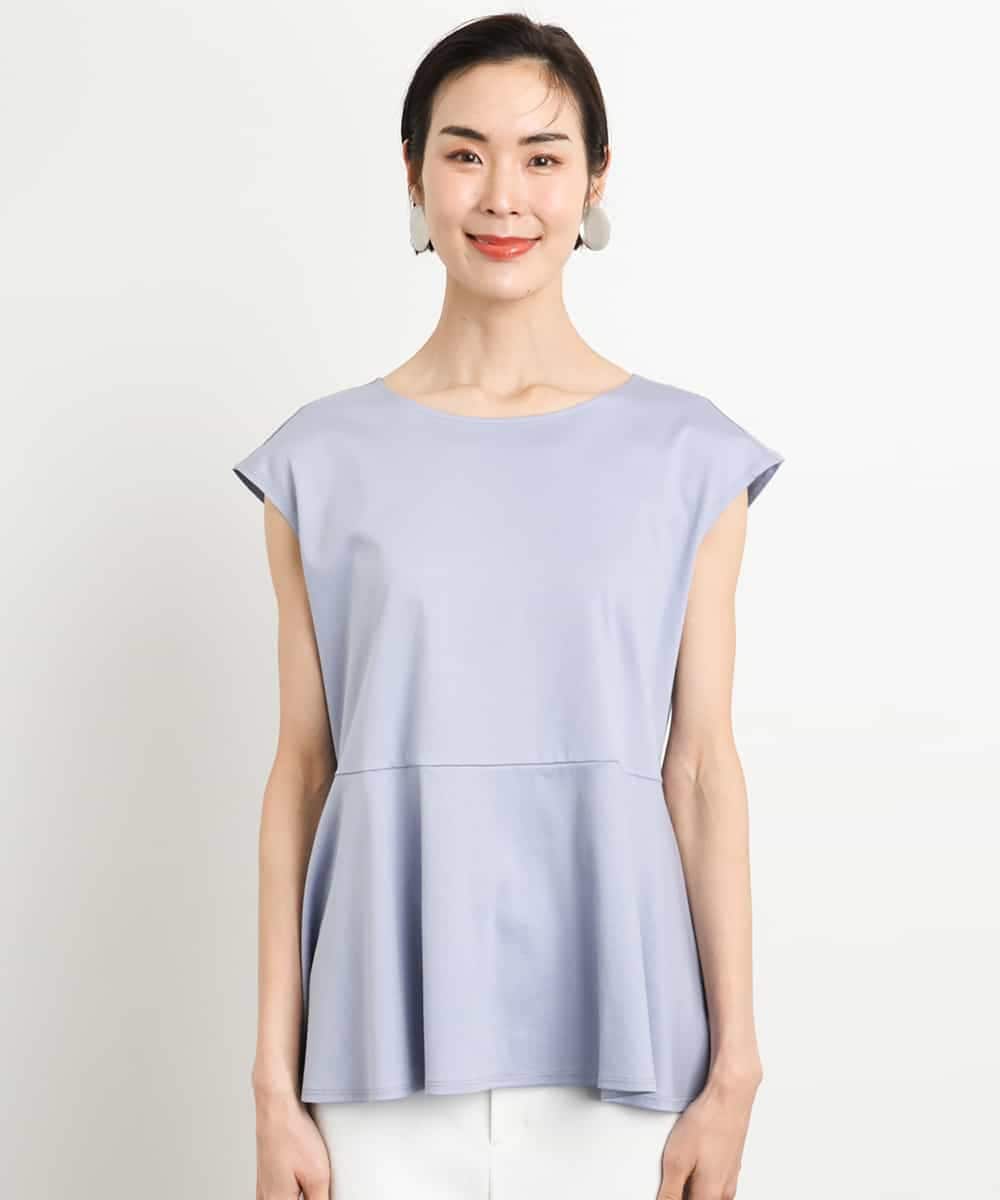 FMKGA19130 MICHEL KLEIN(ミッシェルクラン) [WEB限定/接触冷感]フレンチスリーブペプラムカットソー ライトブルー