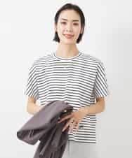 FMKGB05150 MICHEL KLEIN(ミッシェルクラン) ワンポイント刺繍ボーダーTシャツ ホワイト×ブラック