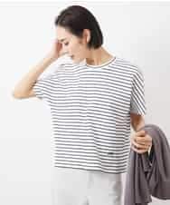 FMKGB05150 MICHEL KLEIN(ミッシェルクラン) ワンポイント刺繍ボーダーTシャツ ホワイト×ブラック
