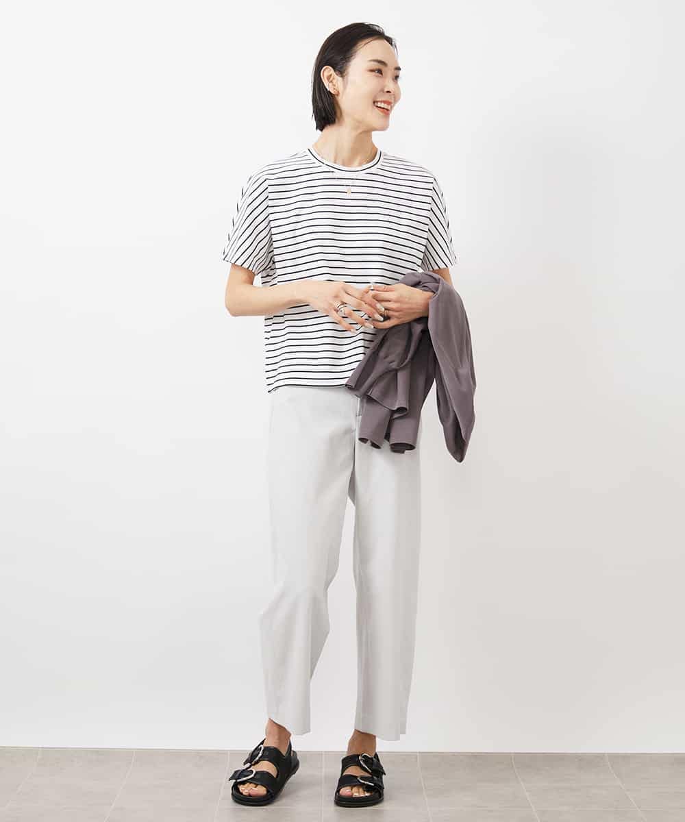 FMKGB05150 MICHEL KLEIN(ミッシェルクラン) ワンポイント刺繍ボーダーTシャツ ホワイト×ブラック