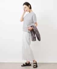 FMKGB05150 MICHEL KLEIN(ミッシェルクラン) ワンポイント刺繍ボーダーTシャツ ホワイト×ブラック