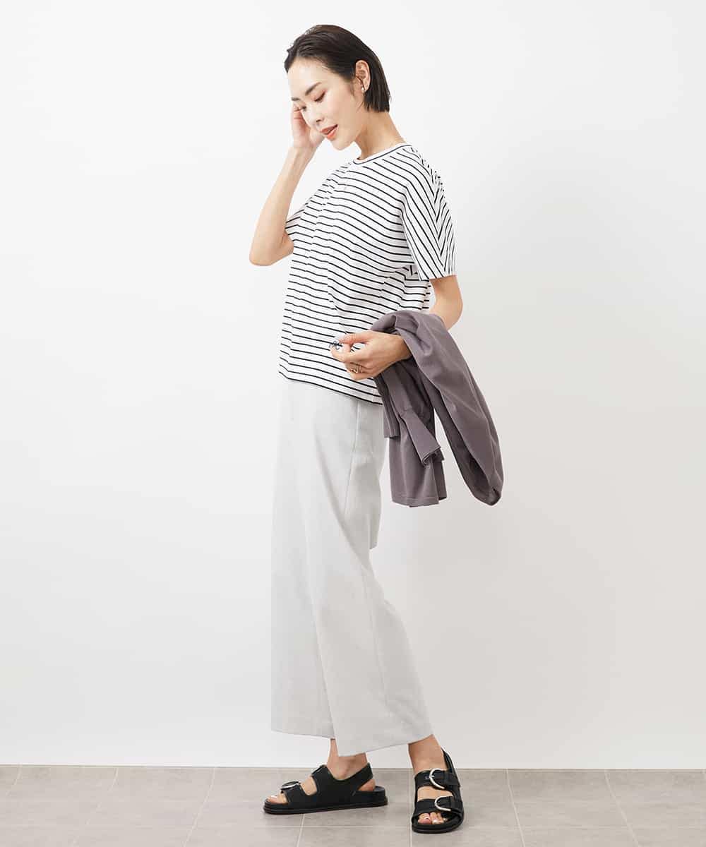 FMKGB05150 MICHEL KLEIN(ミッシェルクラン) ワンポイント刺繍ボーダーTシャツ ホワイト×ブラック