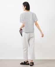 FMKGB05150 MICHEL KLEIN(ミッシェルクラン) ワンポイント刺繍ボーダーTシャツ ホワイト×ブラック