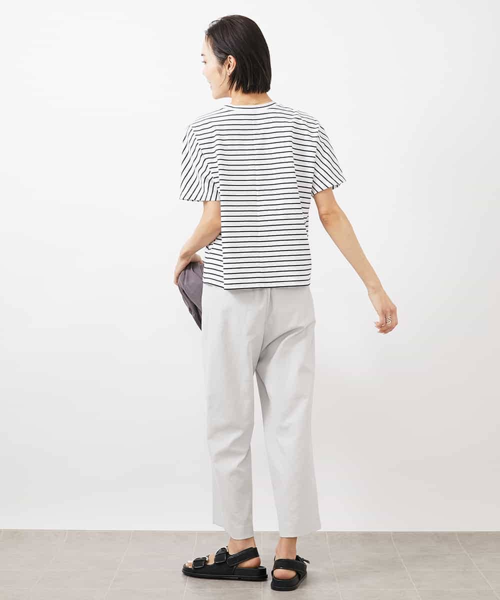 FMKGB05150 MICHEL KLEIN(ミッシェルクラン) ワンポイント刺繍ボーダーTシャツ ホワイト×ブラック