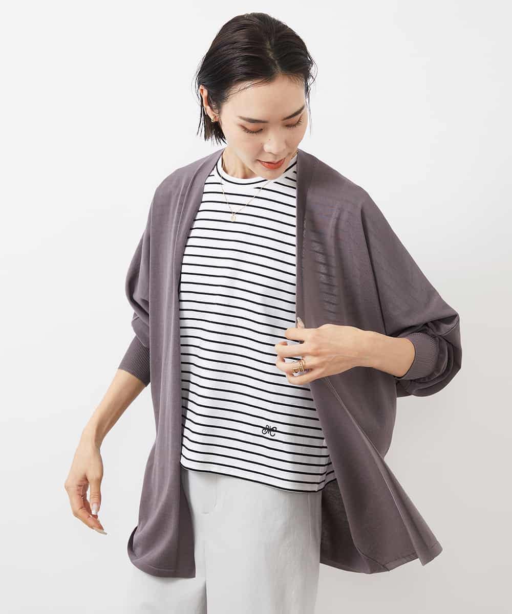 FMKGB05150 MICHEL KLEIN(ミッシェルクラン) ワンポイント刺繍ボーダーTシャツ ホワイト×ブラック