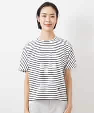 FMKGB05150 MICHEL KLEIN(ミッシェルクラン) ワンポイント刺繍ボーダーTシャツ ホワイト×ブラック
