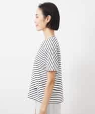 FMKGB05150 MICHEL KLEIN(ミッシェルクラン) ワンポイント刺繍ボーダーTシャツ ホワイト×ブラック