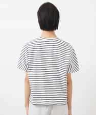 FMKGB05150 MICHEL KLEIN(ミッシェルクラン) ワンポイント刺繍ボーダーTシャツ ホワイト×ブラック
