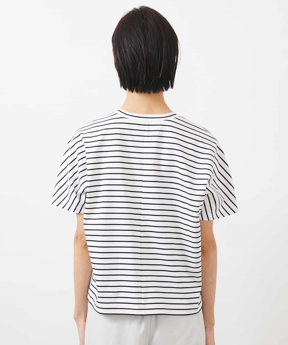 FMKGB05150 MICHEL KLEIN(ミッシェルクラン) ワンポイント刺繍ボーダーTシャツ ホワイト×ブラック
