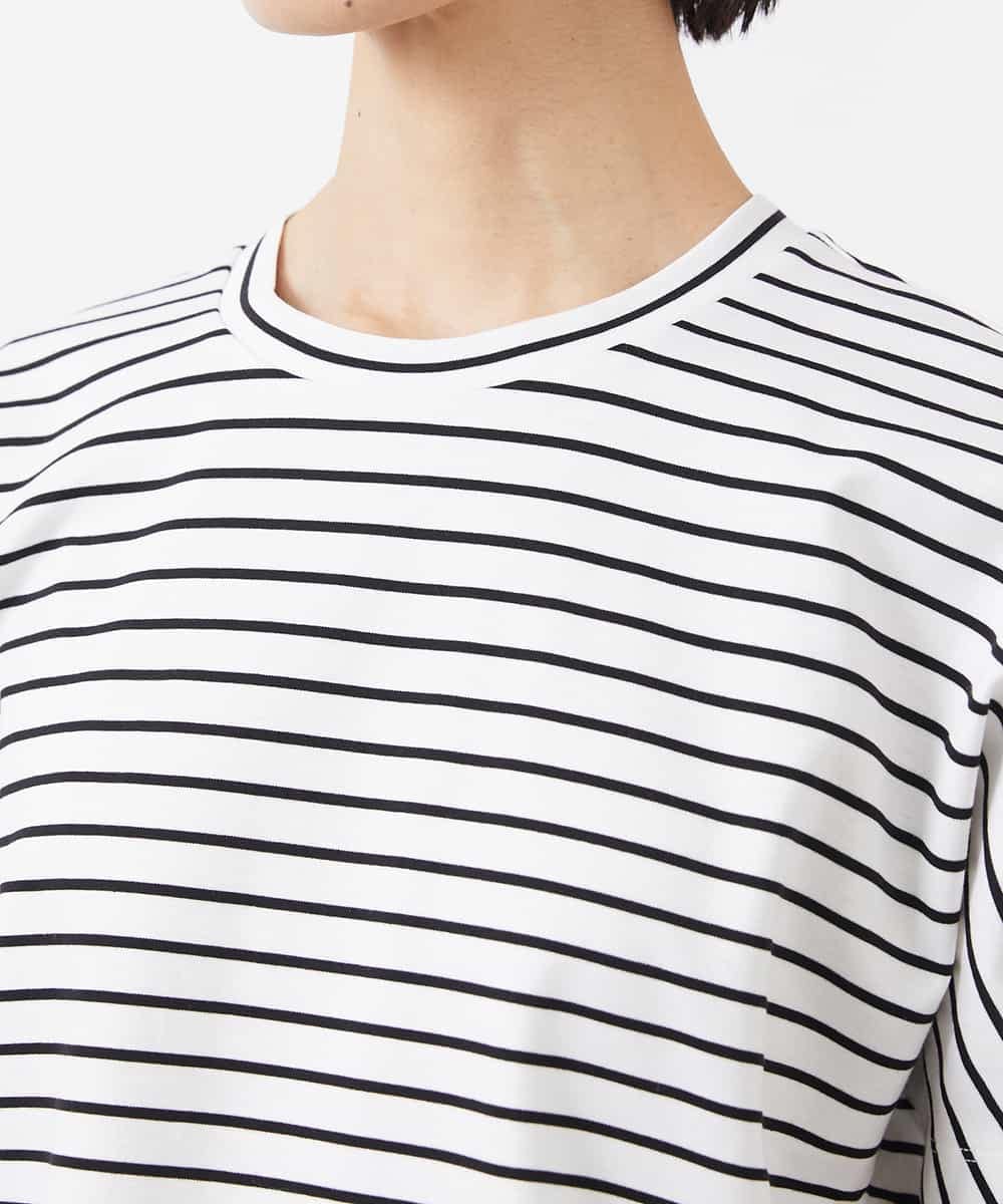 FMKGB05150 MICHEL KLEIN(ミッシェルクラン) ワンポイント刺繍ボーダーTシャツ ホワイト×ブラック