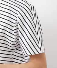 FMKGB05150 MICHEL KLEIN(ミッシェルクラン) ワンポイント刺繍ボーダーTシャツ ホワイト×ブラック