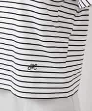 FMKGB05150 MICHEL KLEIN(ミッシェルクラン) ワンポイント刺繍ボーダーTシャツ ホワイト×ブラック