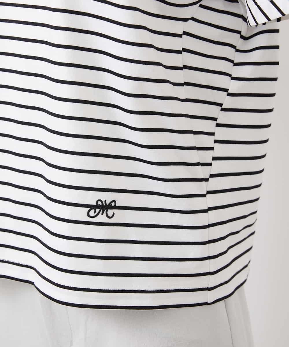FMKGB05150 MICHEL KLEIN(ミッシェルクラン) ワンポイント刺繍ボーダーTシャツ ホワイト×ブラック