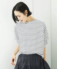 FMKGB10160 MICHEL KLEIN(ミッシェルクラン) ドルマンスリーブボーダーカットソー ホワイト×ブラック