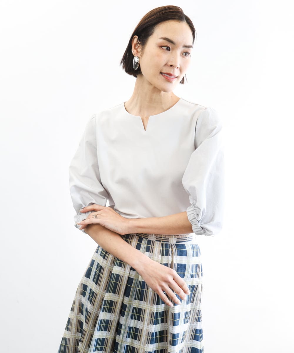 FMKGD05180 MICHEL KLEIN(ミッシェルクラン) 異素材スリーブカットソー ネイビー