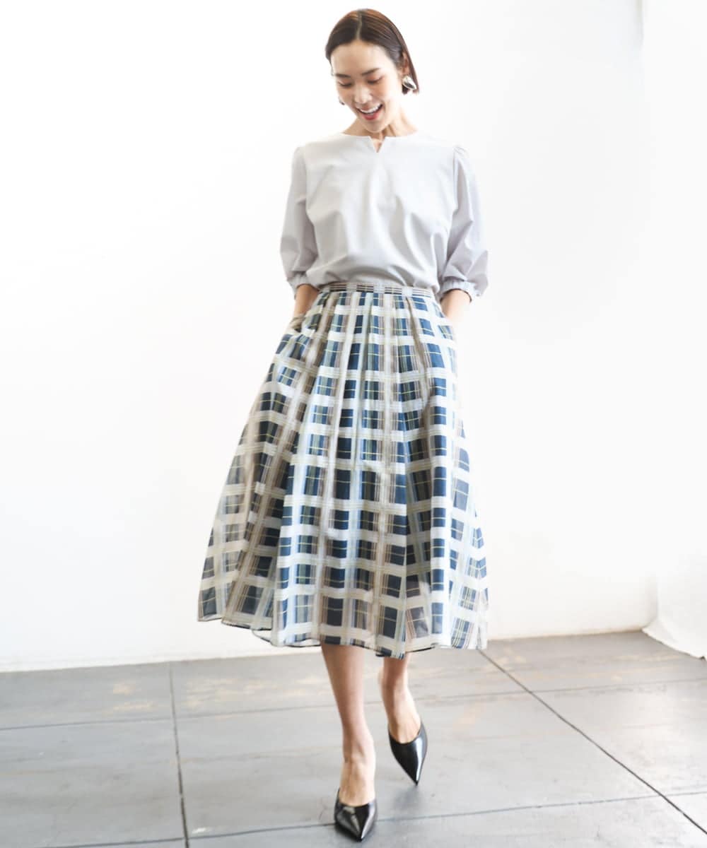 FMKGD05180 MICHEL KLEIN(ミッシェルクラン) 異素材スリーブカットソー ネイビー